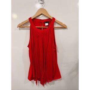 Venus Red Pleated Fringe Hem Sleeveless Top Small